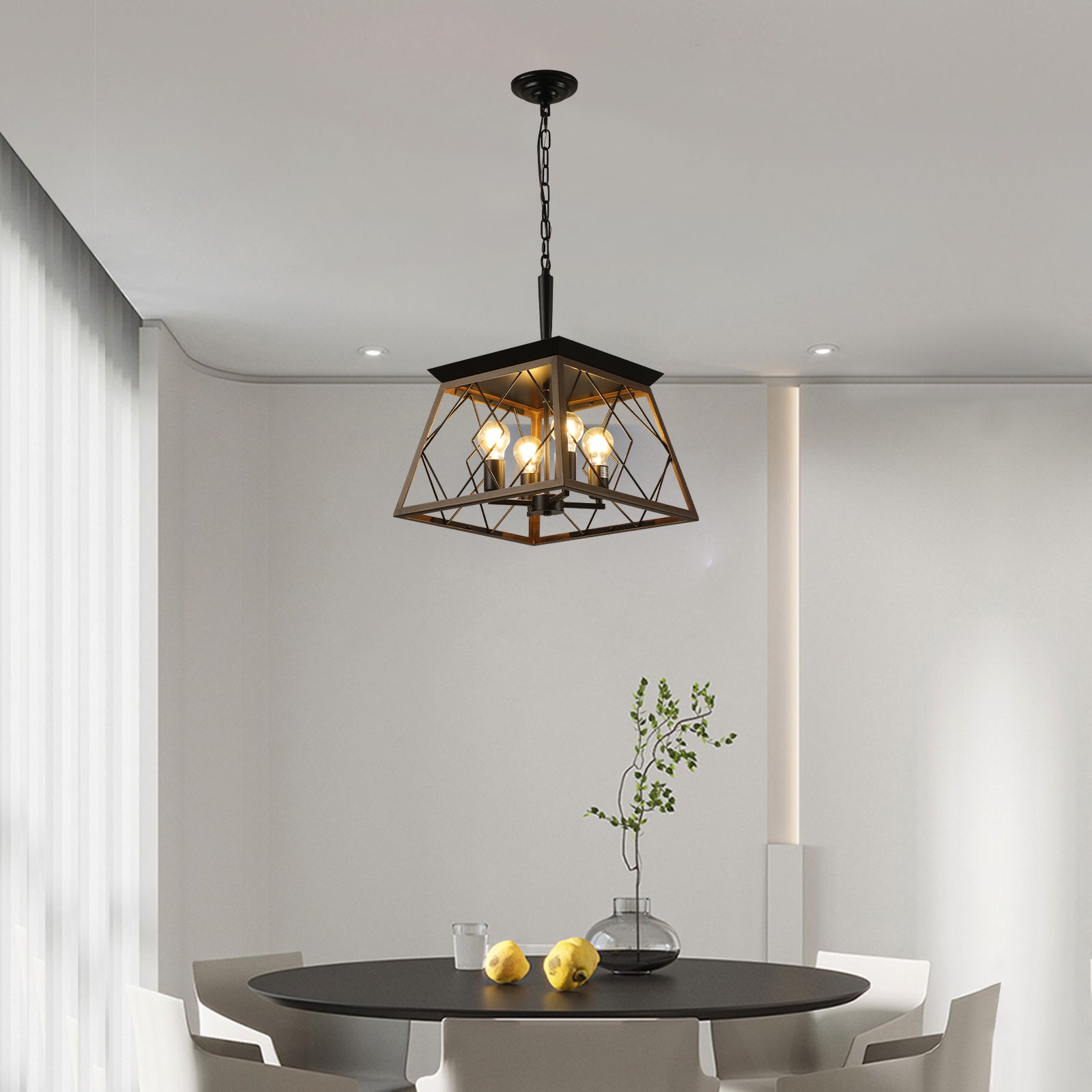16" 4-Light Walnut Industrial Caged Chandelier - view 5