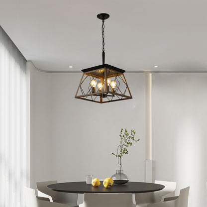 16" 4-Light Walnut Industrial Caged Chandelier - view 5