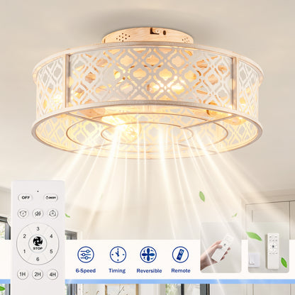 20" Retro White Flower Caged Flush Mount Ceiling Fan - view 8