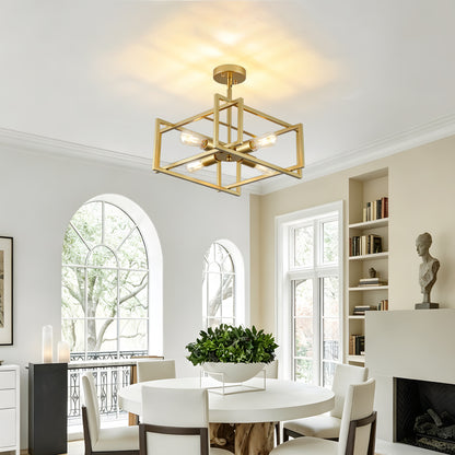4-Light Gold Industrial Flush Mount Chandelier - view 2