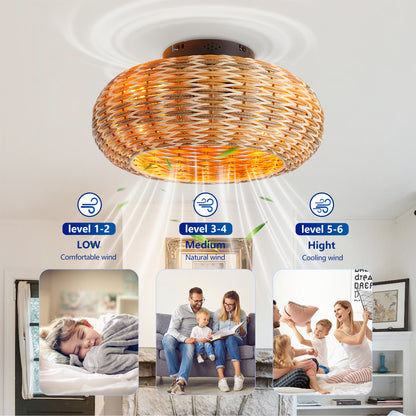 20" Rattan Caged Flush Mount Ceiling Fan with Remote - view 12