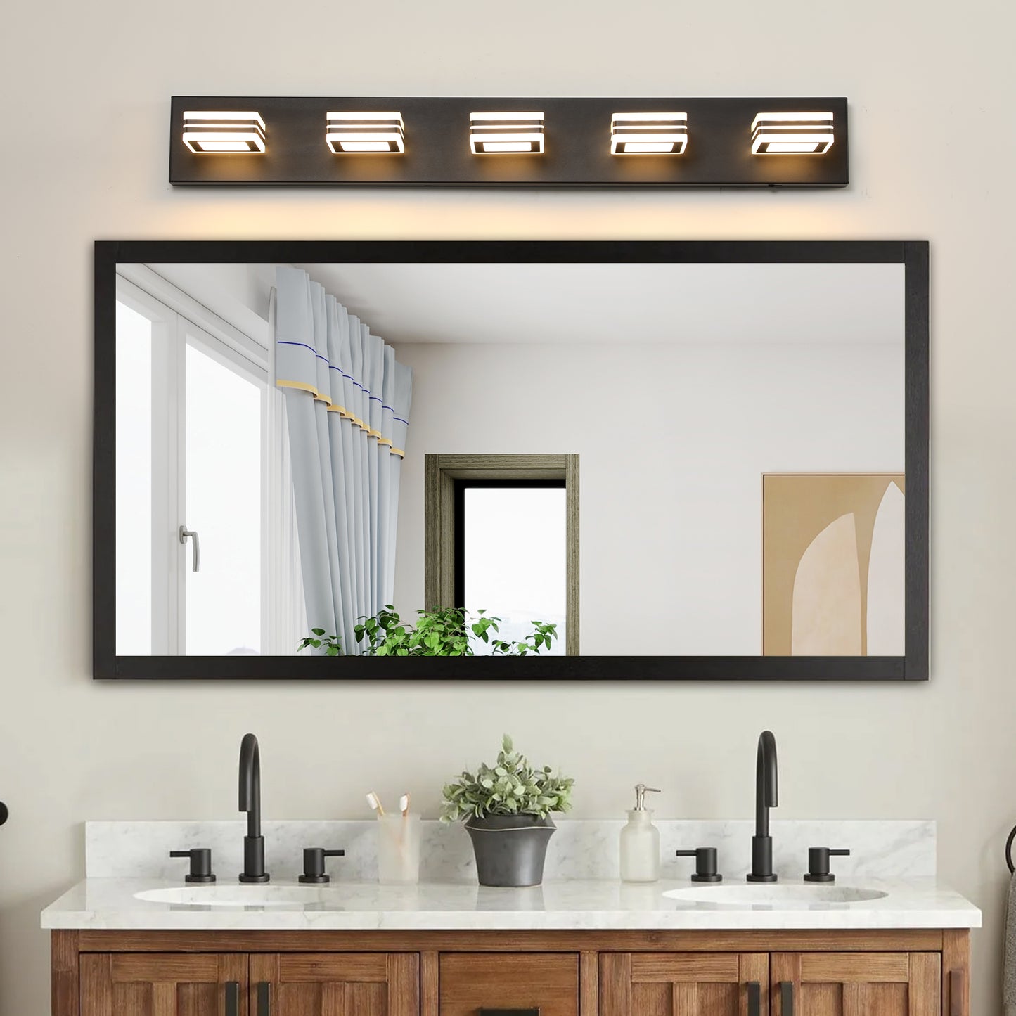 34" 5-Light Modern Black LED Vanity Light