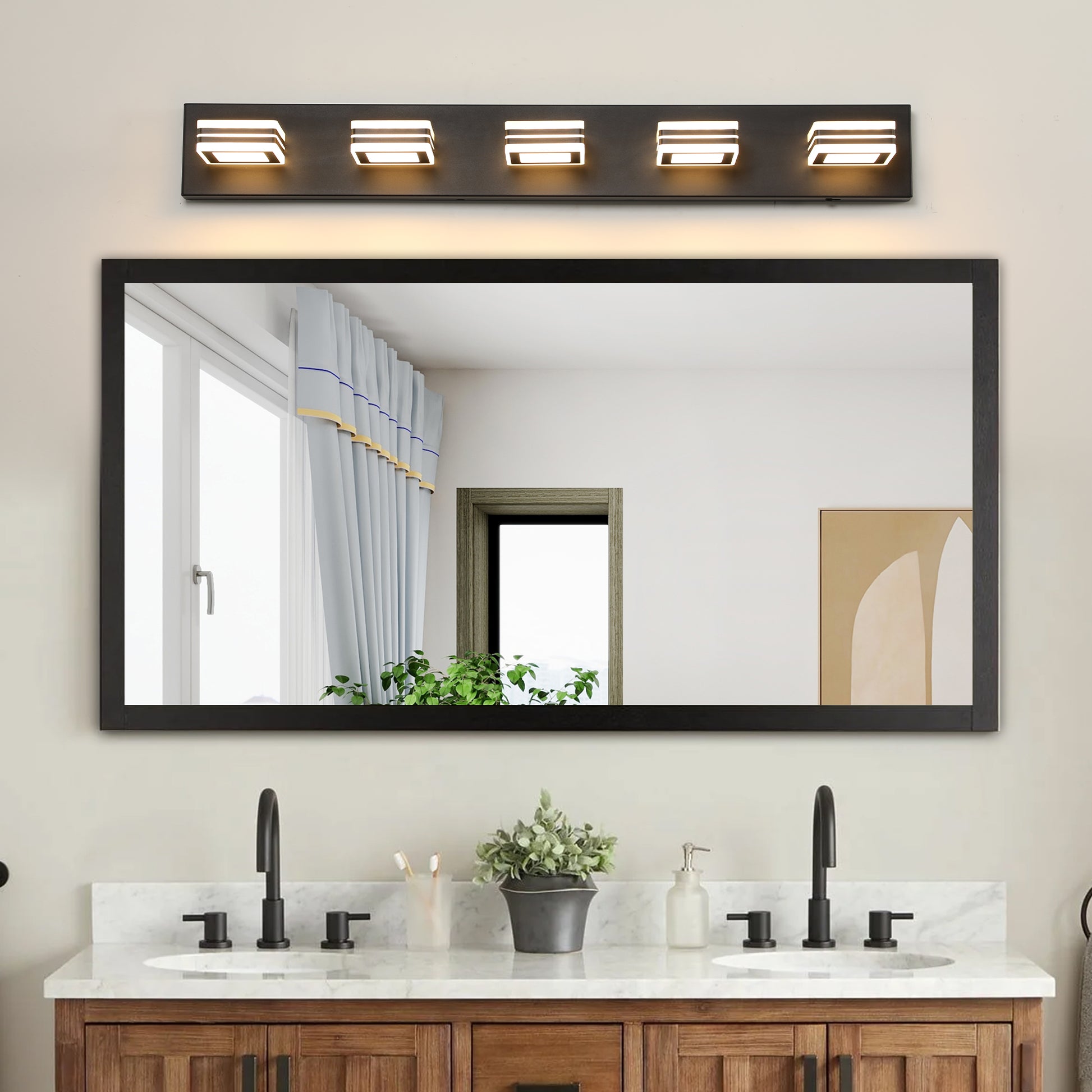 34" 5-Light Modern Black LED Vanity Light