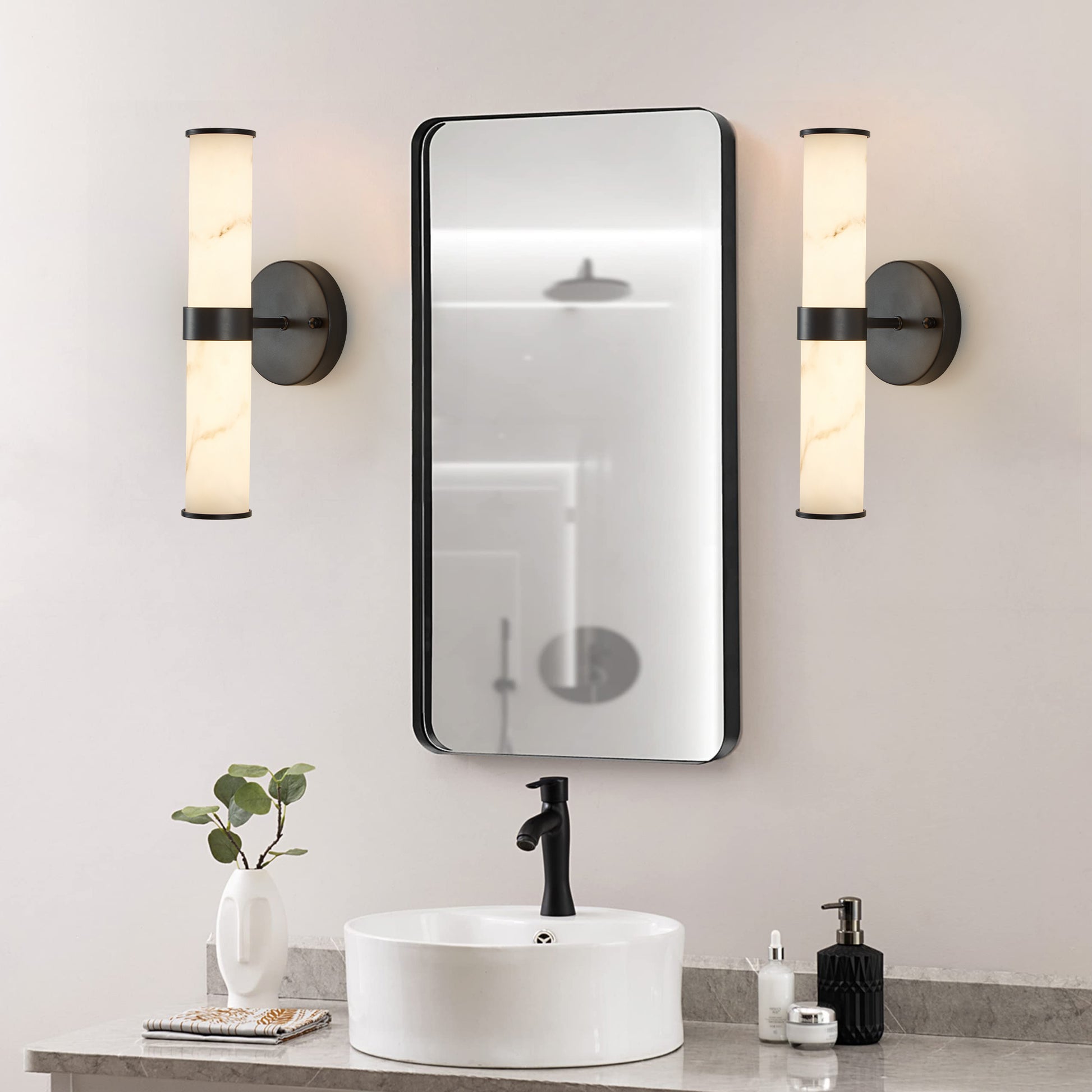 Marble Texture Wall Light with Black Frame, Set of 2