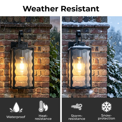 Matte Black Wavy Outdoor Wall Light with Clear Glass - view 5
