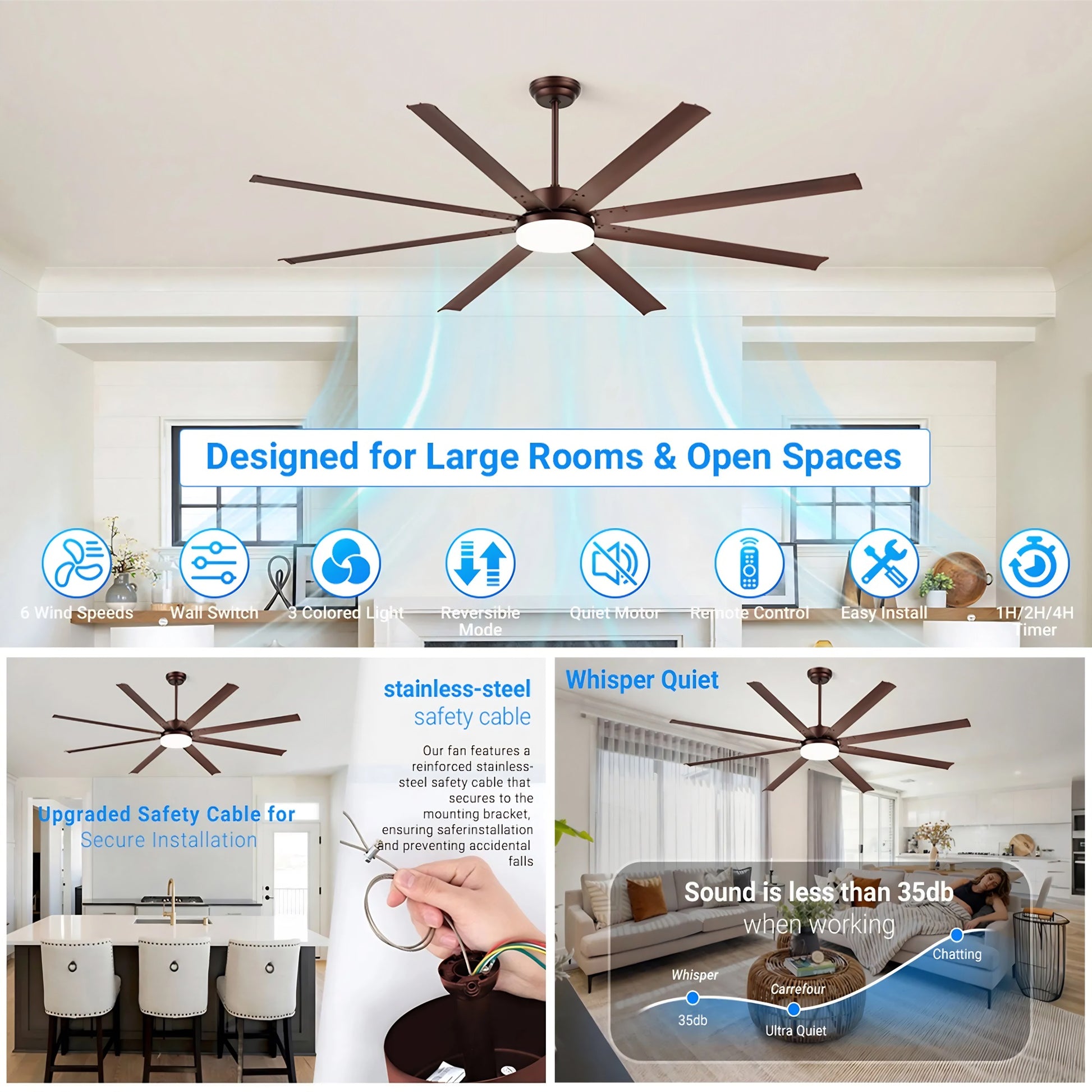88" Coffee Industrial Ceiling Fan with Light & Remote - view 12