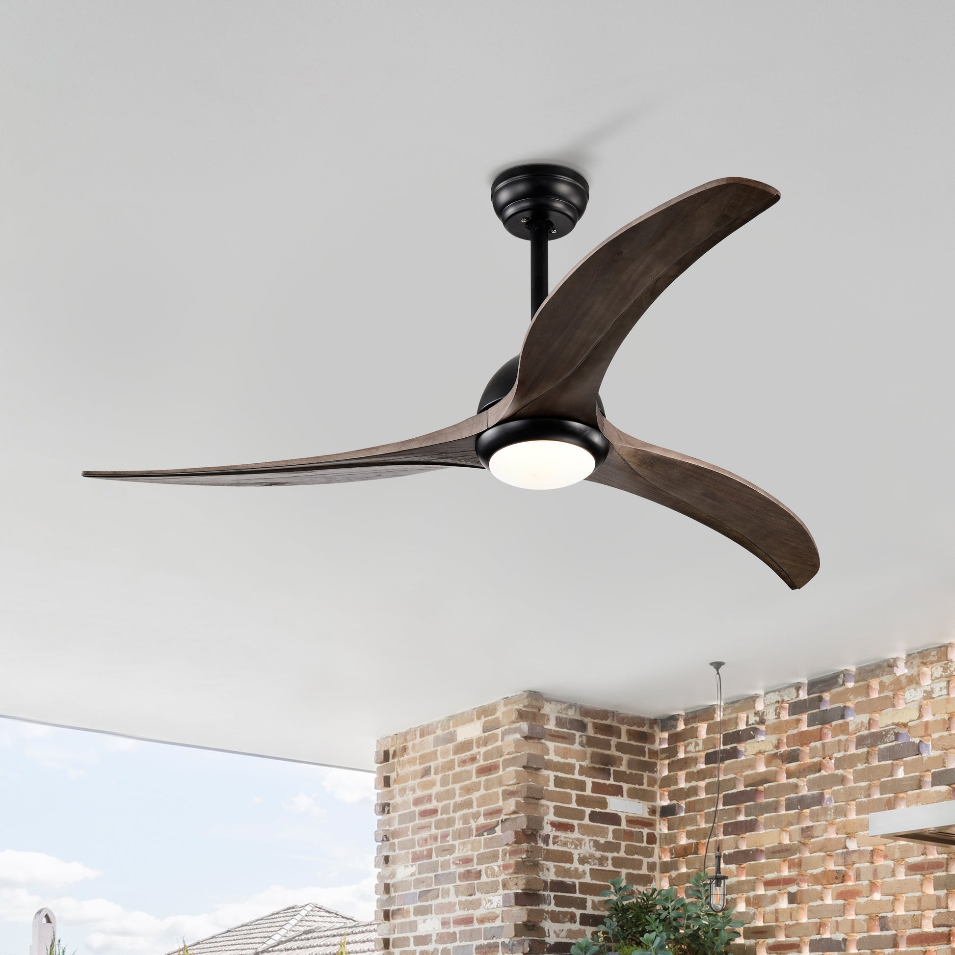 52" Matte Black Solid Wood Ceiling Fan with Remote - view 3