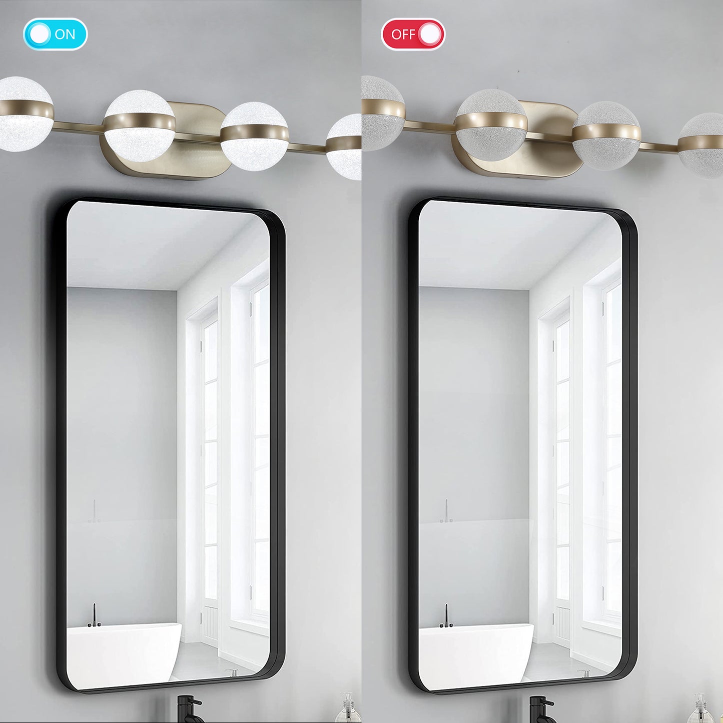 43" 6-Light Gold LED Vanity Light with Crystal Sand Shades - view 2