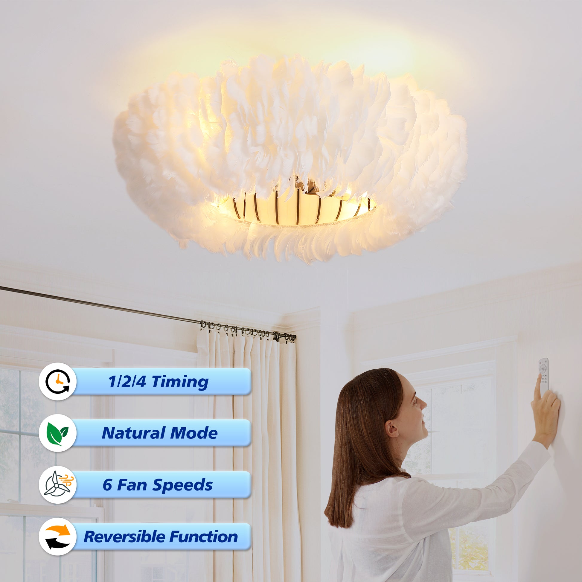 20" White Feather Caged Ceiling Fan with Remote - view 15