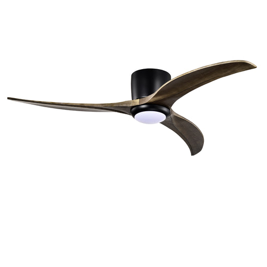 52" Matte Black Flush Mount Wood Ceiling Fan with Remote