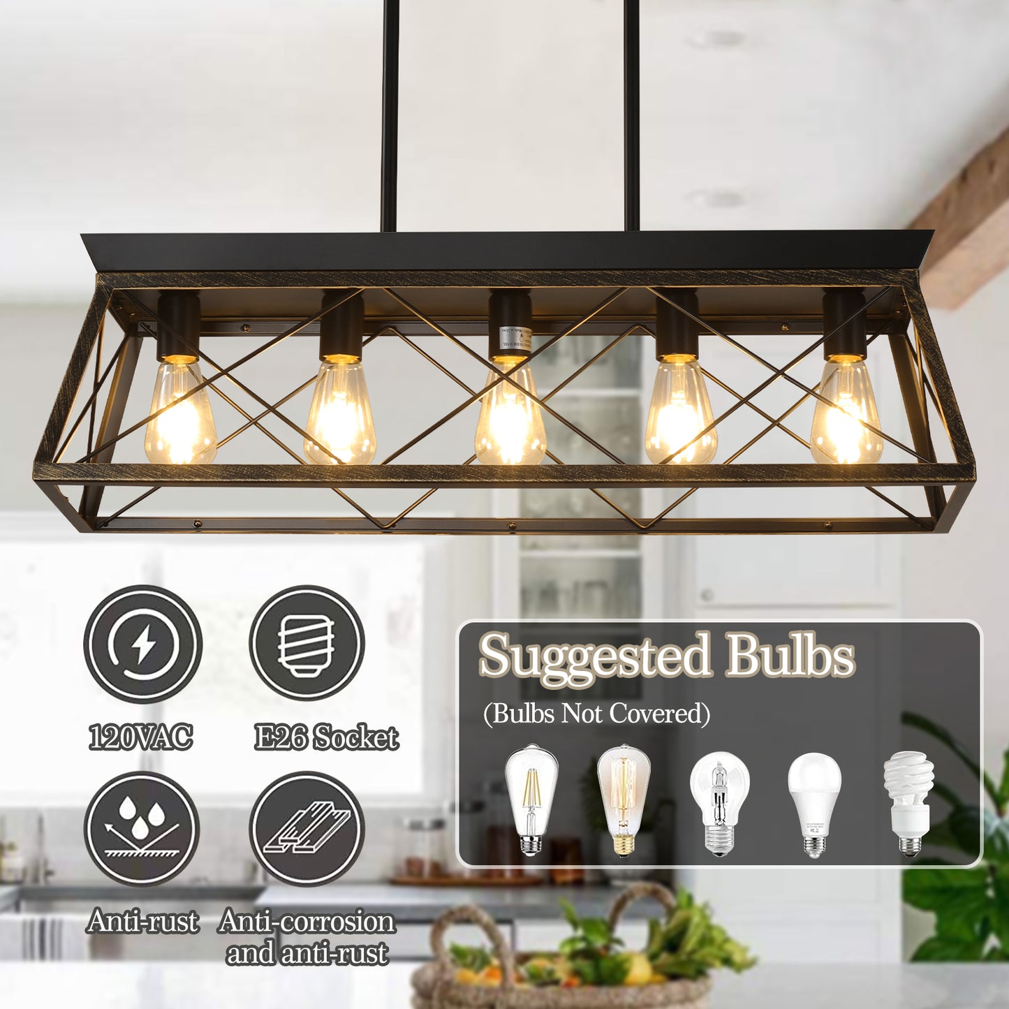 32" 5-Light Black & Gold Industrial Caged Chandelier - view 6