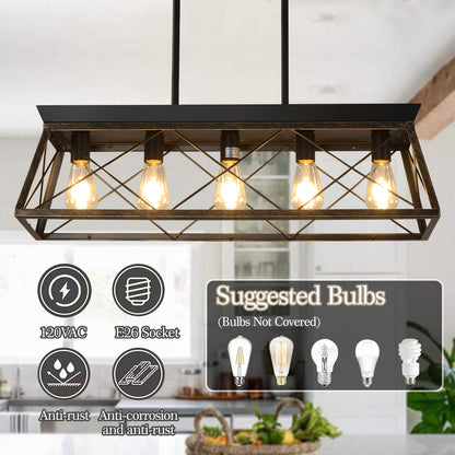 32" 5-Light Black & Gold Industrial Caged Chandelier - view 6