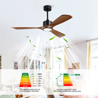 52" Matte Black Solid Wood Ceiling Fan with Dimmable LED - view 12