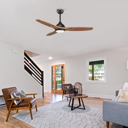 52" Matte Black & Wood Ceiling Fan with Light - view 4