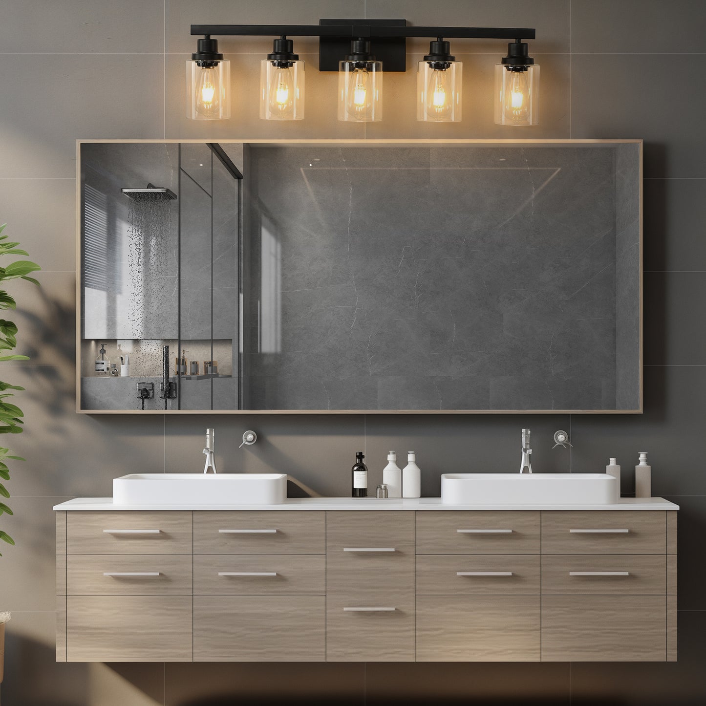 31" 5-Light Black Industrial Vanity Wall Light - view 2