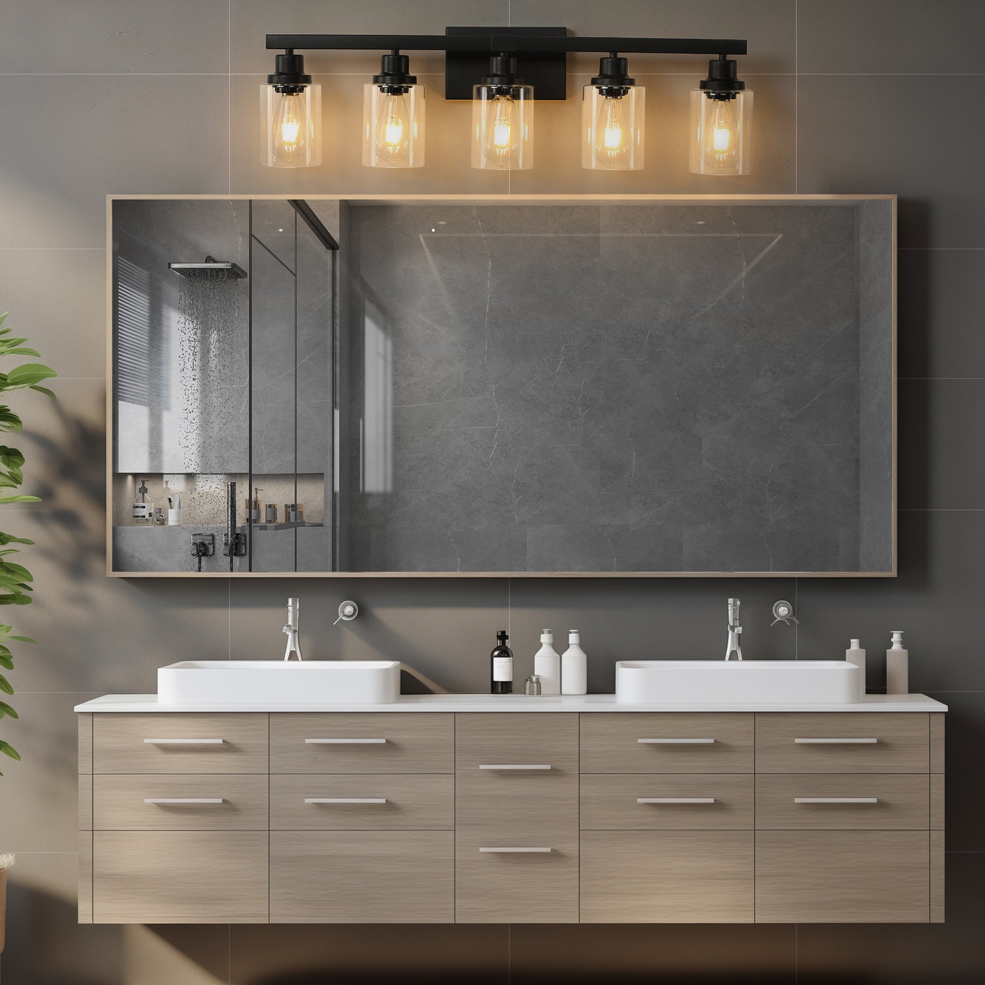 31" 5-Light Black Industrial Vanity Wall Light - view 2
