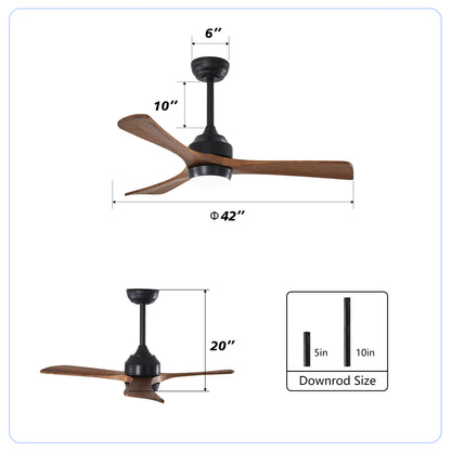 42" Matte Black Solid Wood 3-Blade Ceiling Fan - view 6
