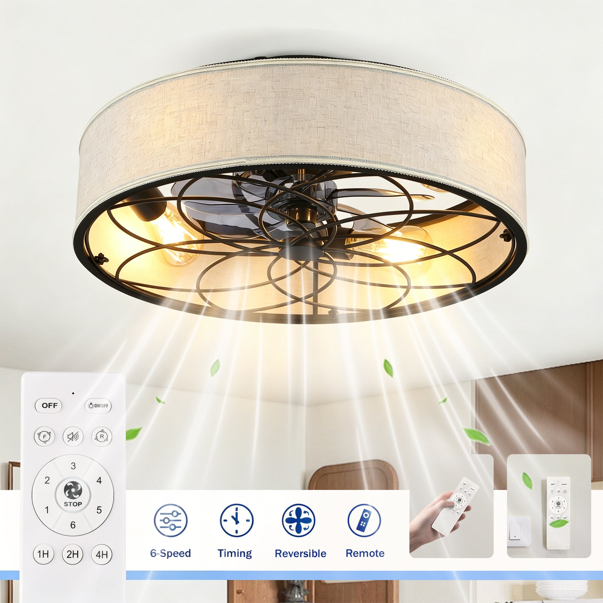 20" Farmhouse Fabric Bladeless Ceiling Fan with Remote - view 7
