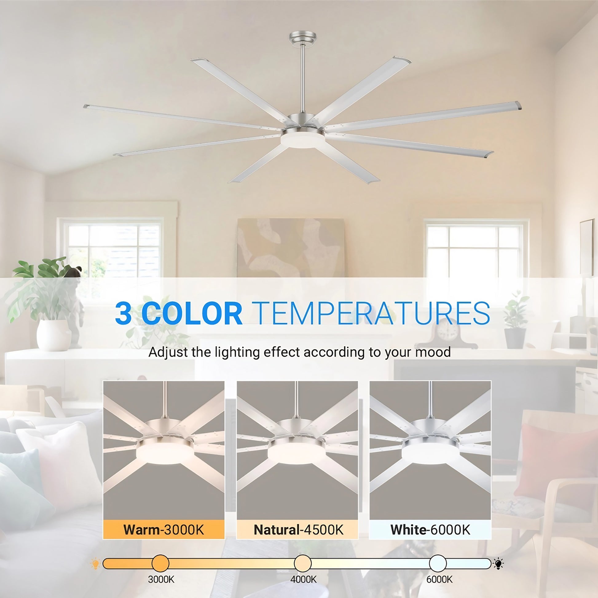 96" Silver Industrial Ceiling Fan with Light & Remote - view 18