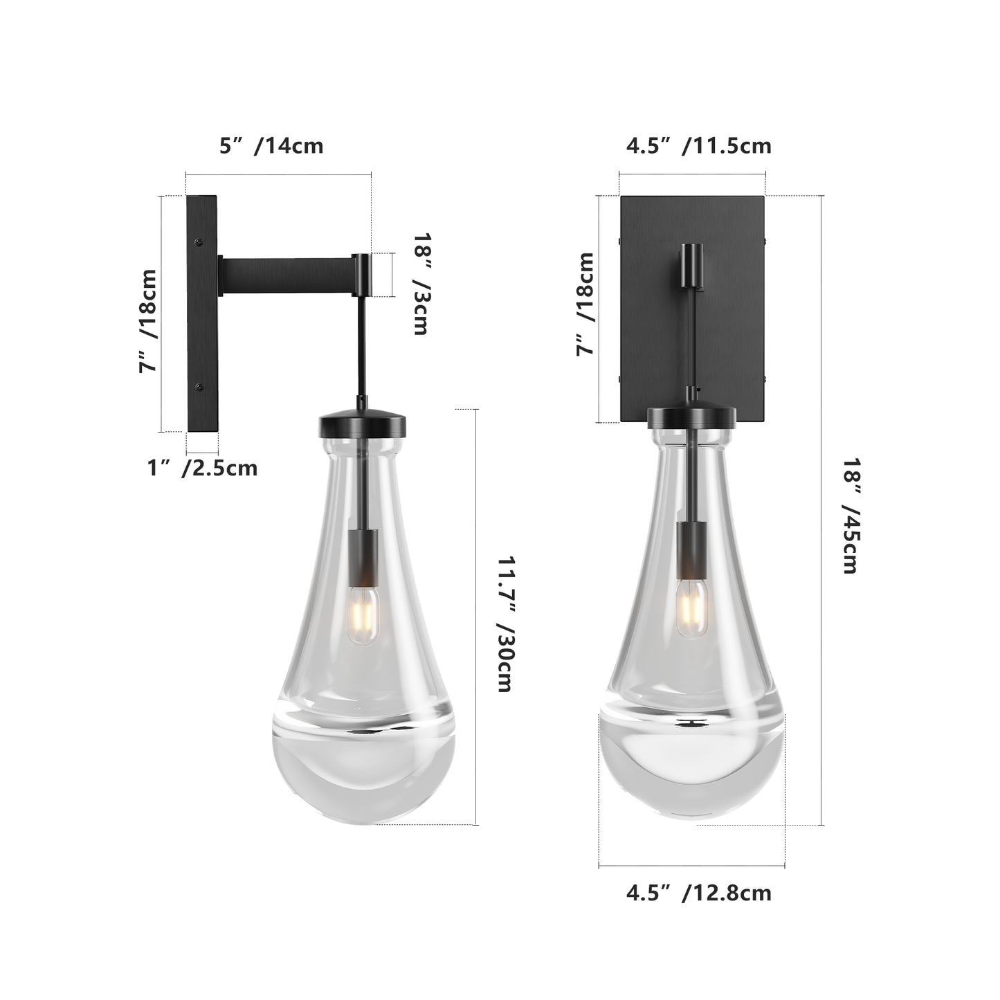 Modern Black Wall Sconce with Clear Glass - view 7