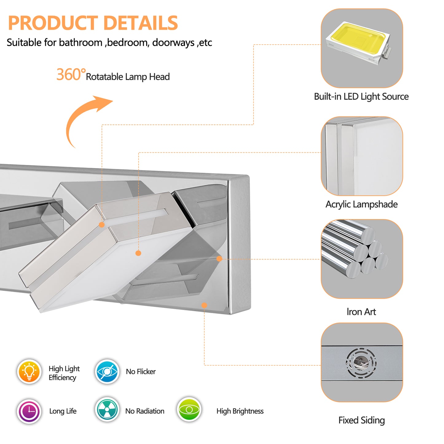 7-Light Chrome Minimalist LED Vanity Light - view 6