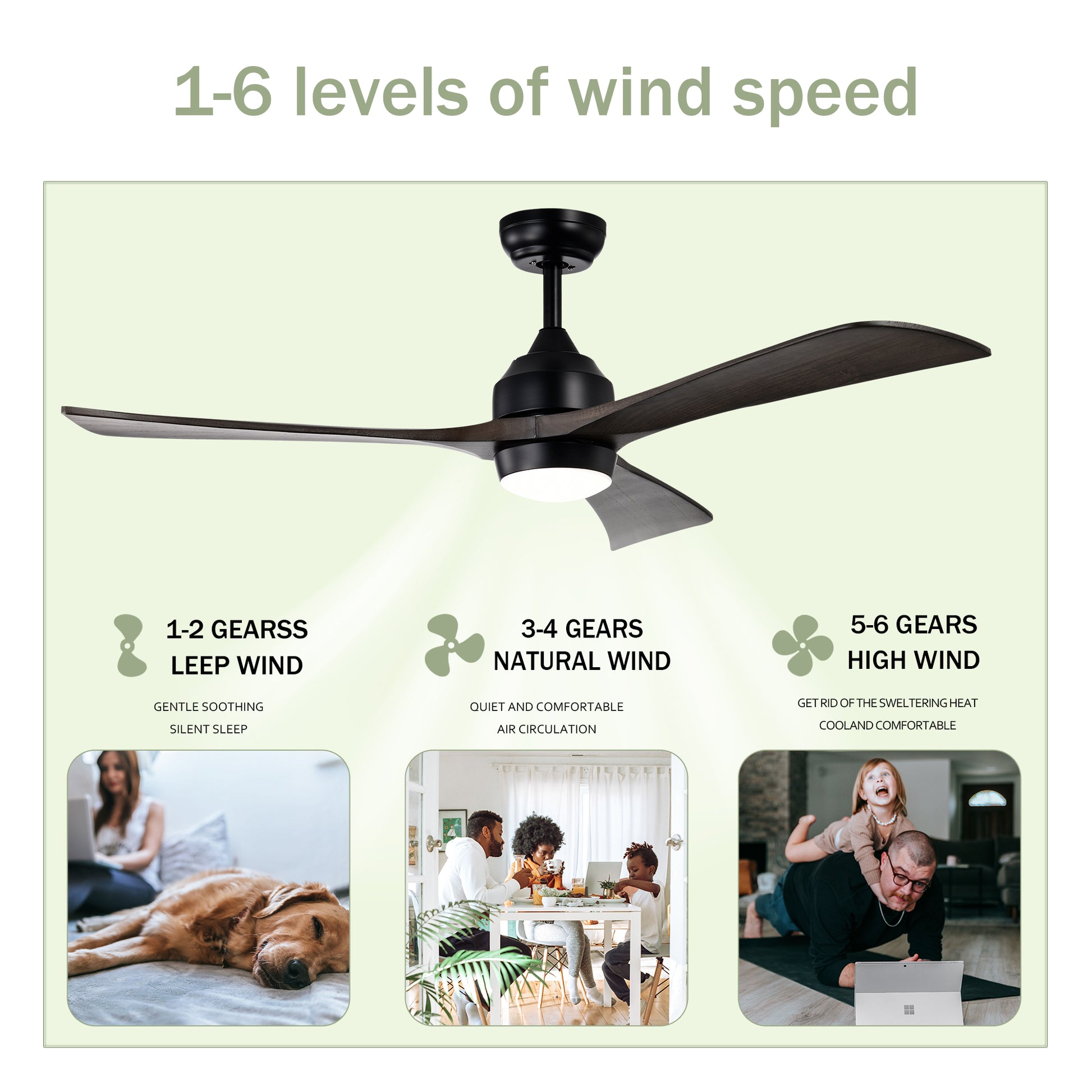 52" Matte Black Solid Wood Ceiling Fan with Remote - view 10