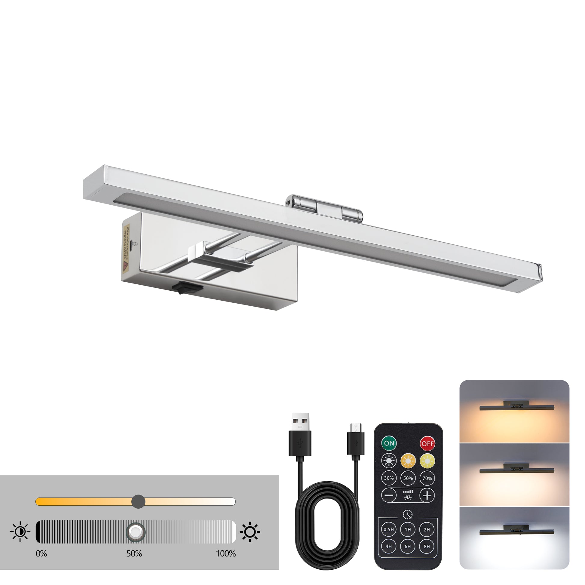 16" Chrome Wireless Picture Light with Remote - view 8
