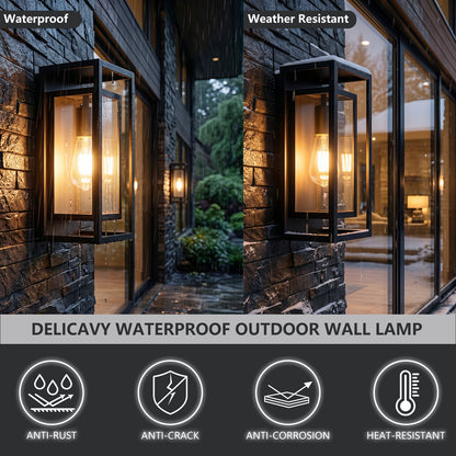 14" Black Outdoor Wall Lantern with Clear Glass, Set of 2 - view 3