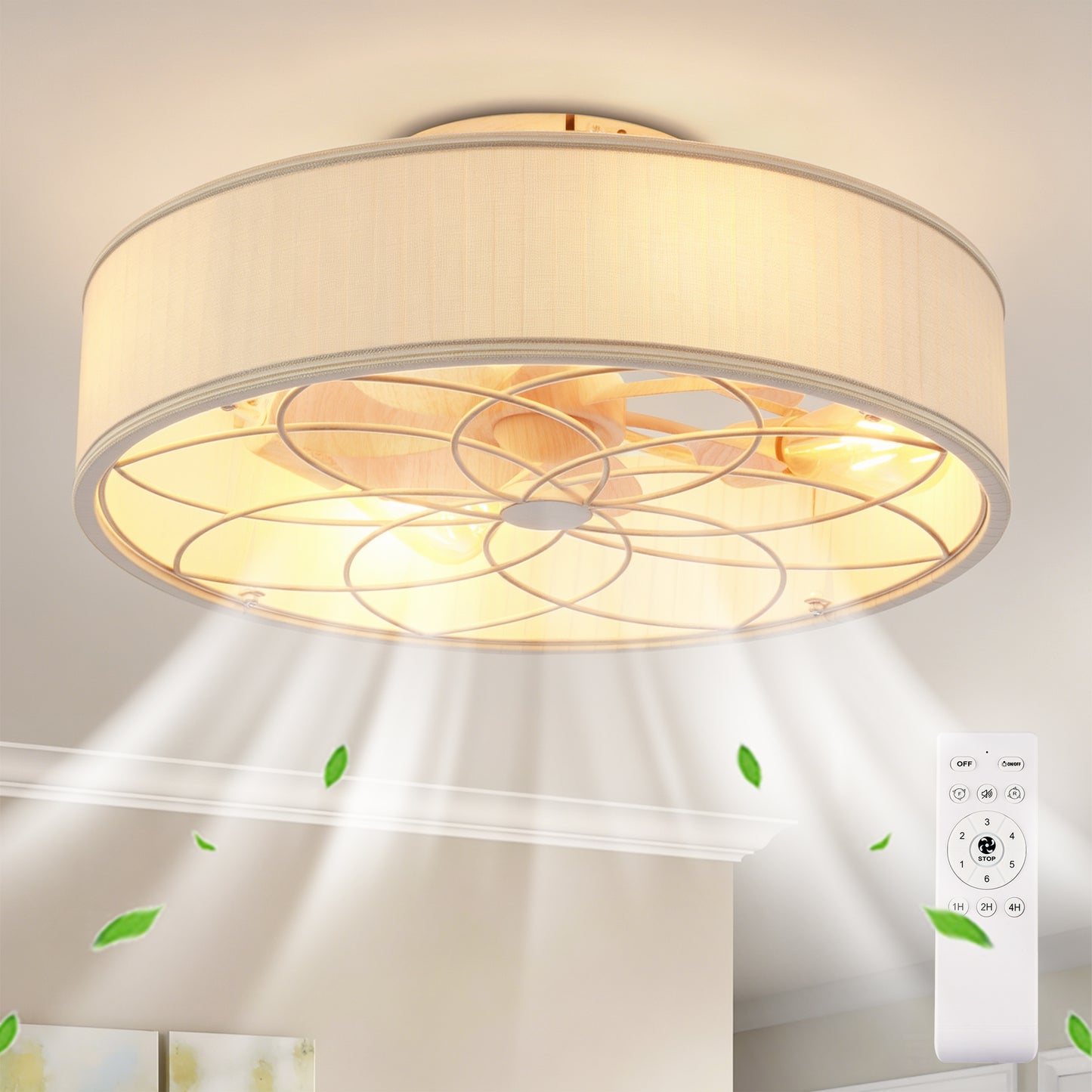 20" Matte White Fabric Farmhouse Bladeless Ceiling Fan - view 2