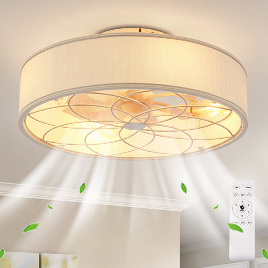 20" Matte White Fabric Farmhouse Bladeless Ceiling Fan - view 2