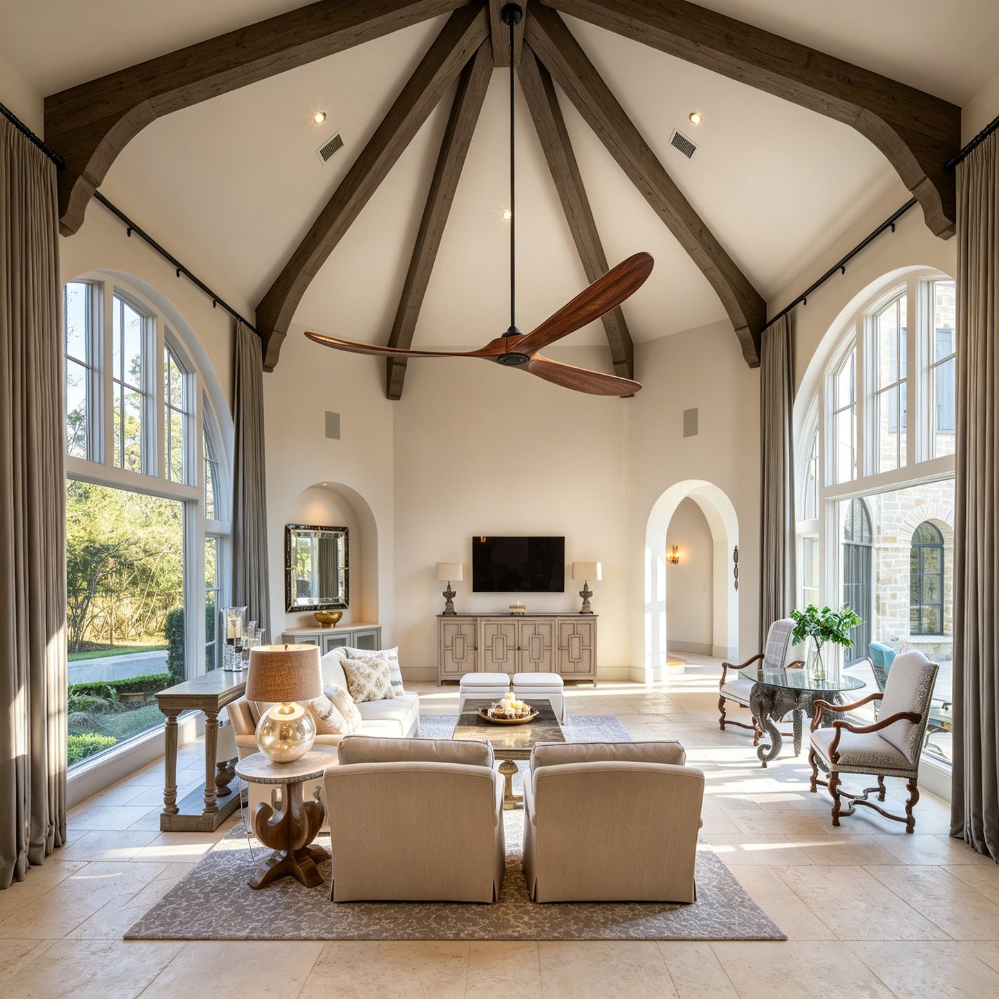 88" Matte Black Solid Wood Ceiling Fan with Remote - view 7