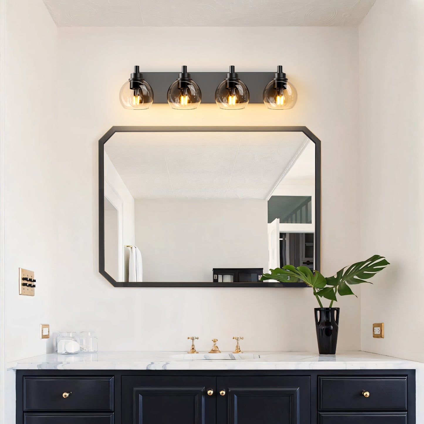 4-Light Matte Black Industrial Vanity Light with Globe Glass - view 3