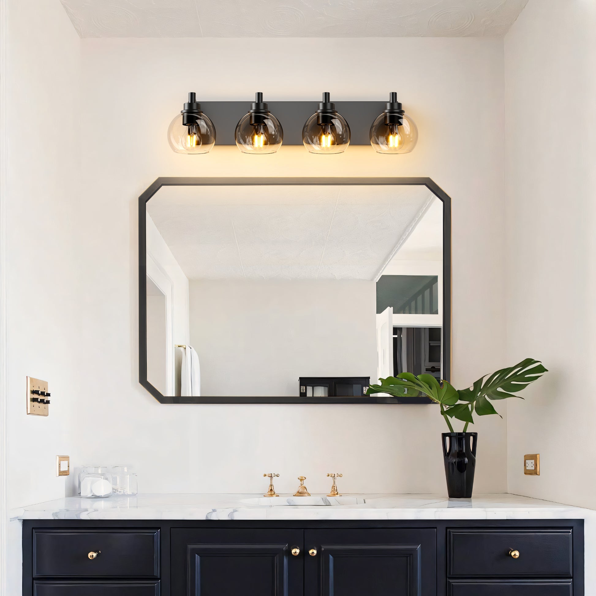 4-Light Matte Black Industrial Vanity Light with Globe Glass - view 3