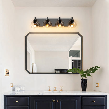 4-Light Matte Black Industrial Vanity Light with Globe Glass - view 3