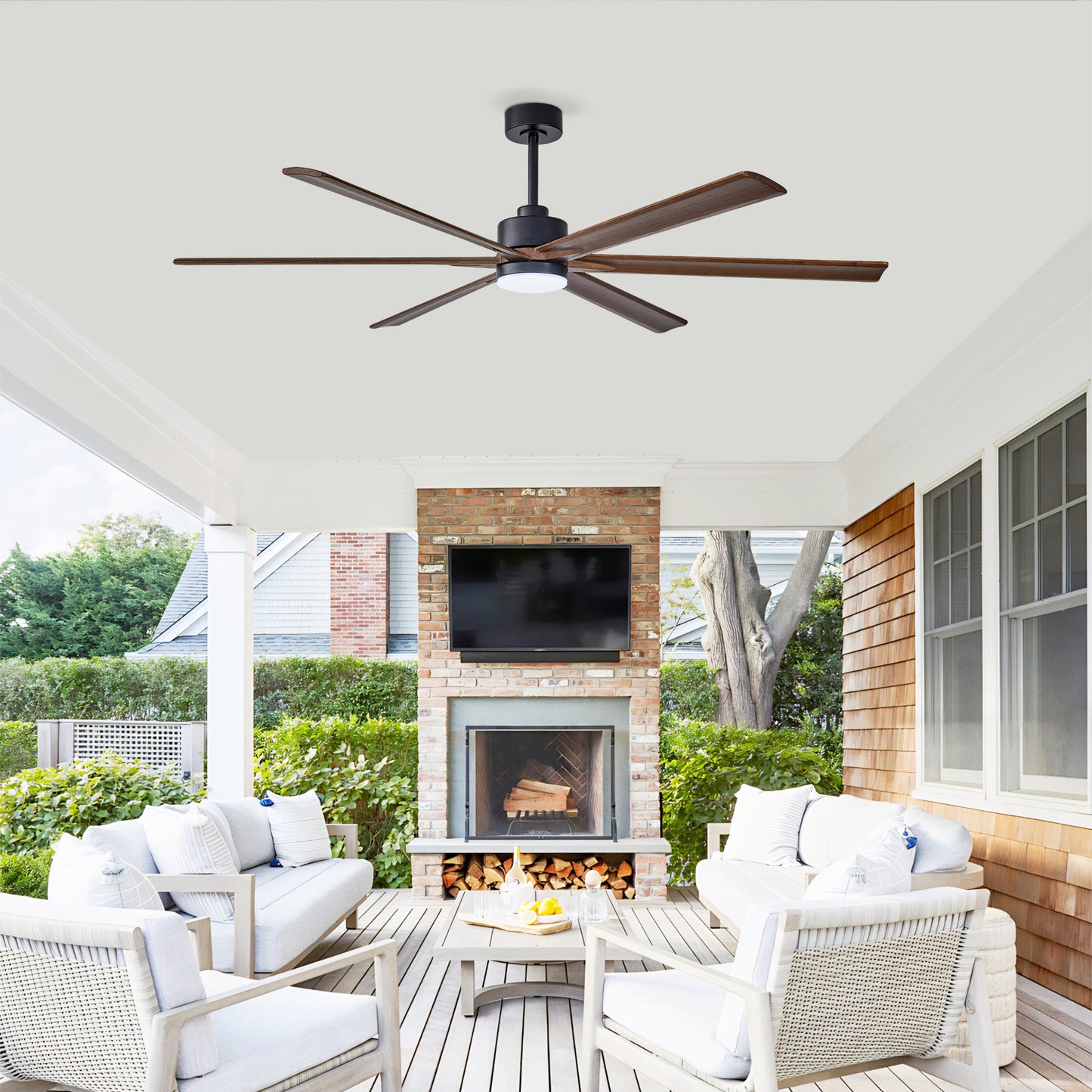 70" Matte Black & Walnut Solid Wood Ceiling Fan - view 4