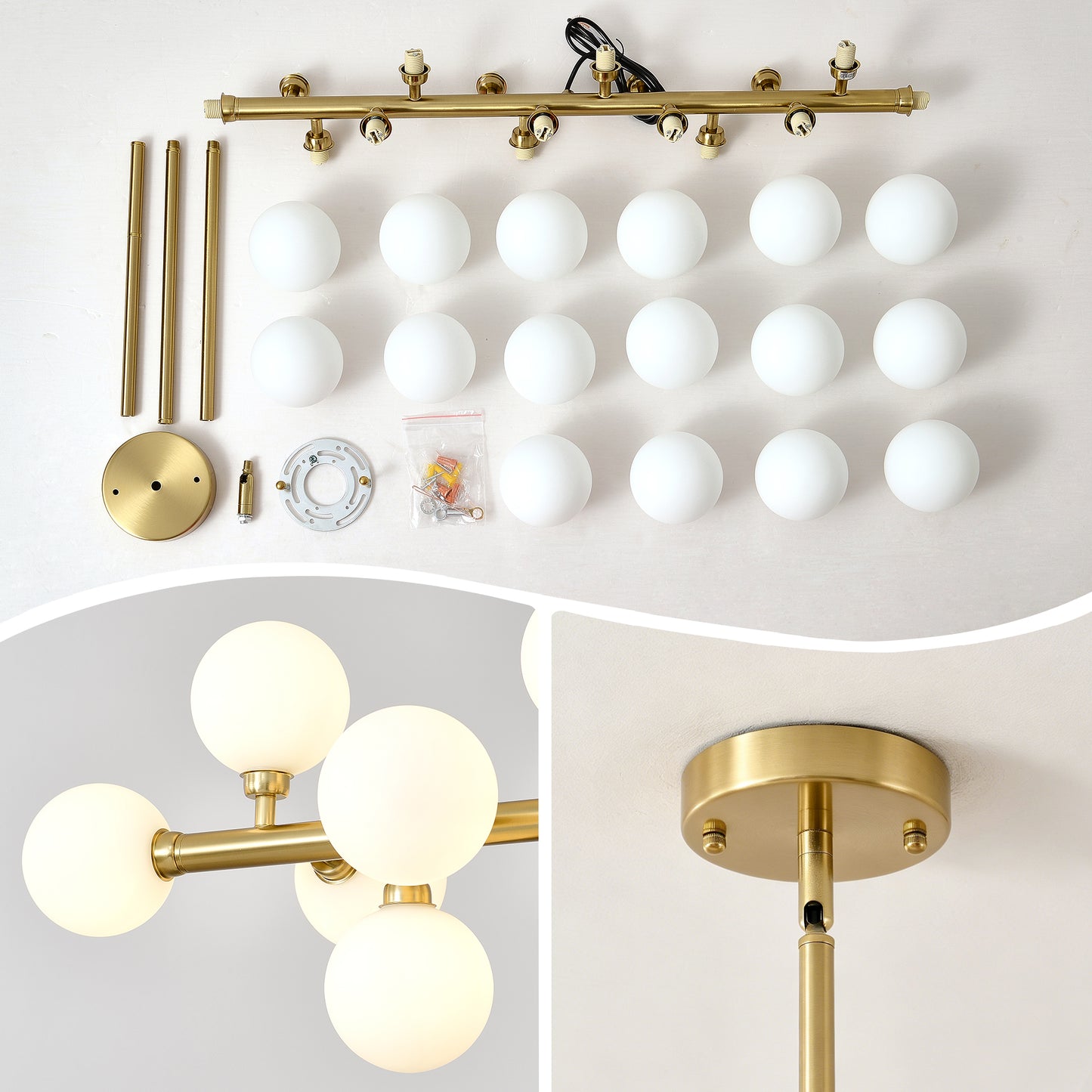 16-Light Gold Farmhouse Pendant Light with Opal Glass - view 8