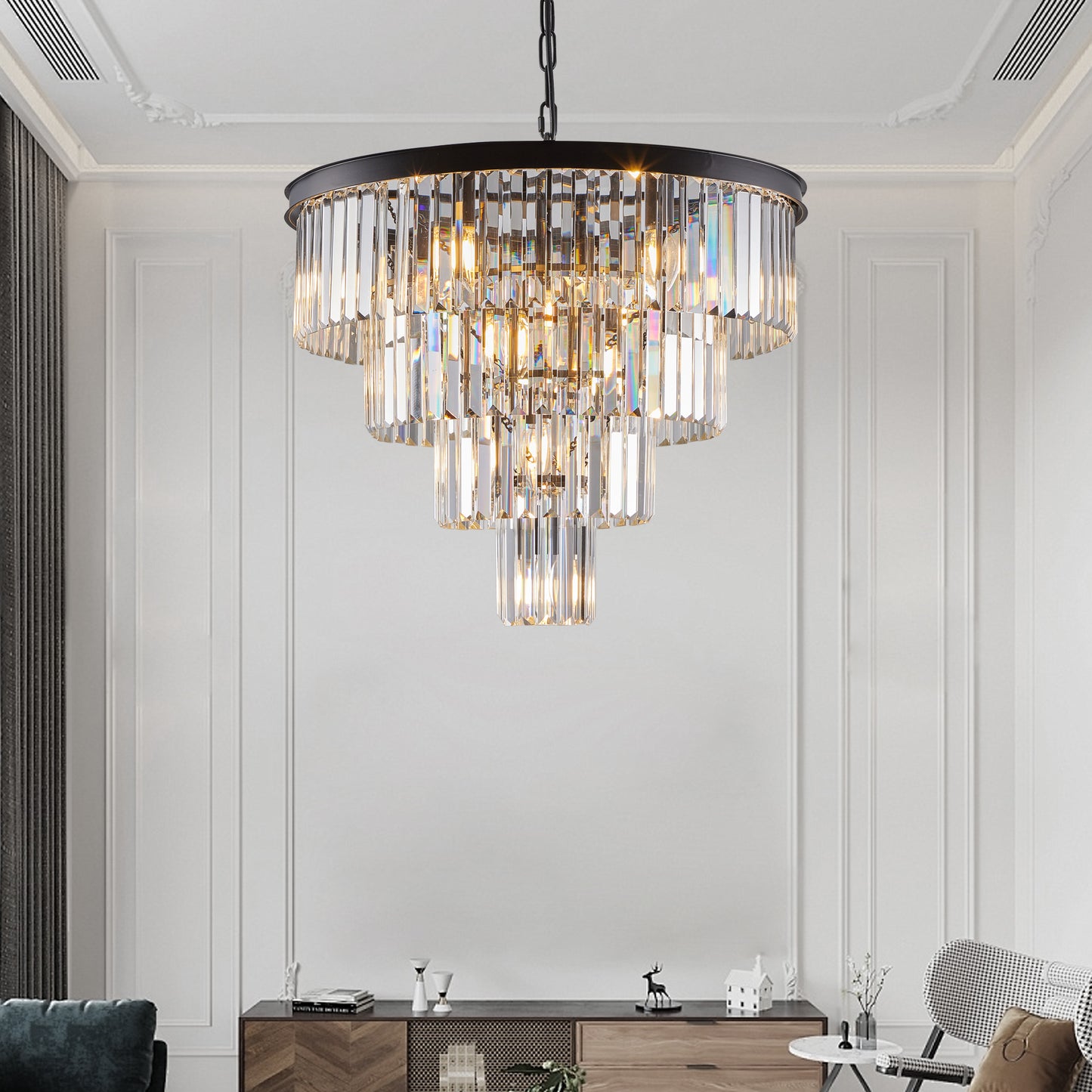 24" 4-Tier Black Crystal Chandelier - view 2