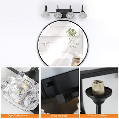 23" 4-Light Retro Black Vanity Light with Crystal Glass - view 2