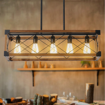 32" 5-Light Walnut Farmhouse Rectangle Chandelier - view 3