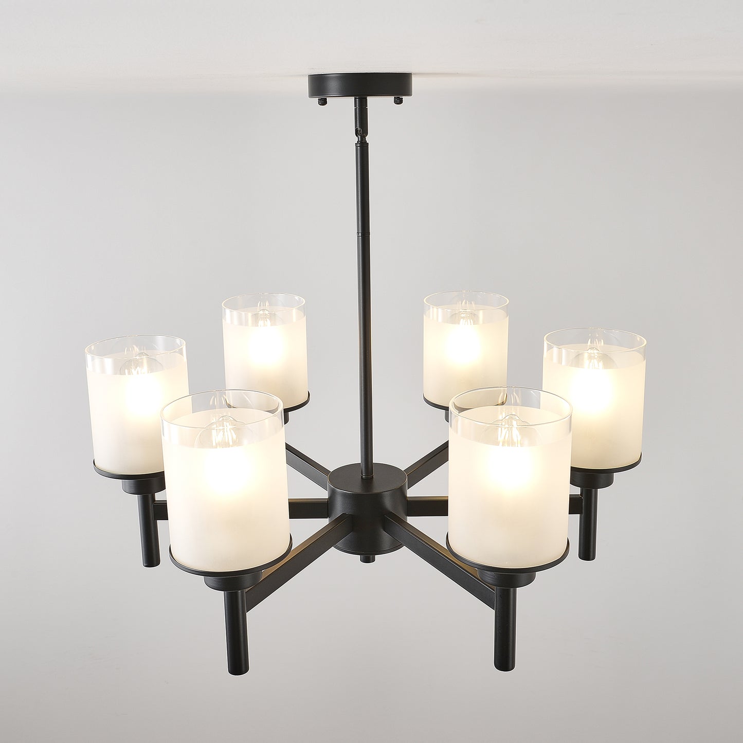 6-Light Black Farmhouse Chandelier with Frosted Glass - view 12