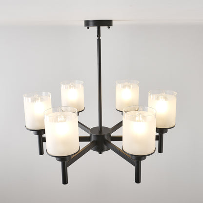 6-Light Black Farmhouse Chandelier with Frosted Glass - view 12