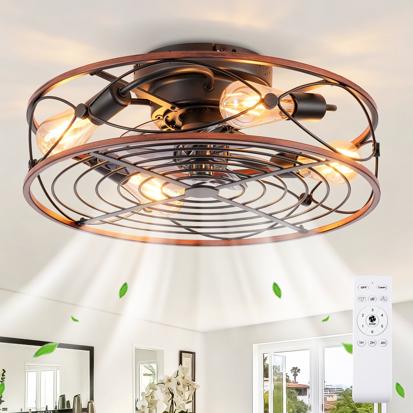 20" Matte Black Caged Ceiling Fan with Remote - view 2