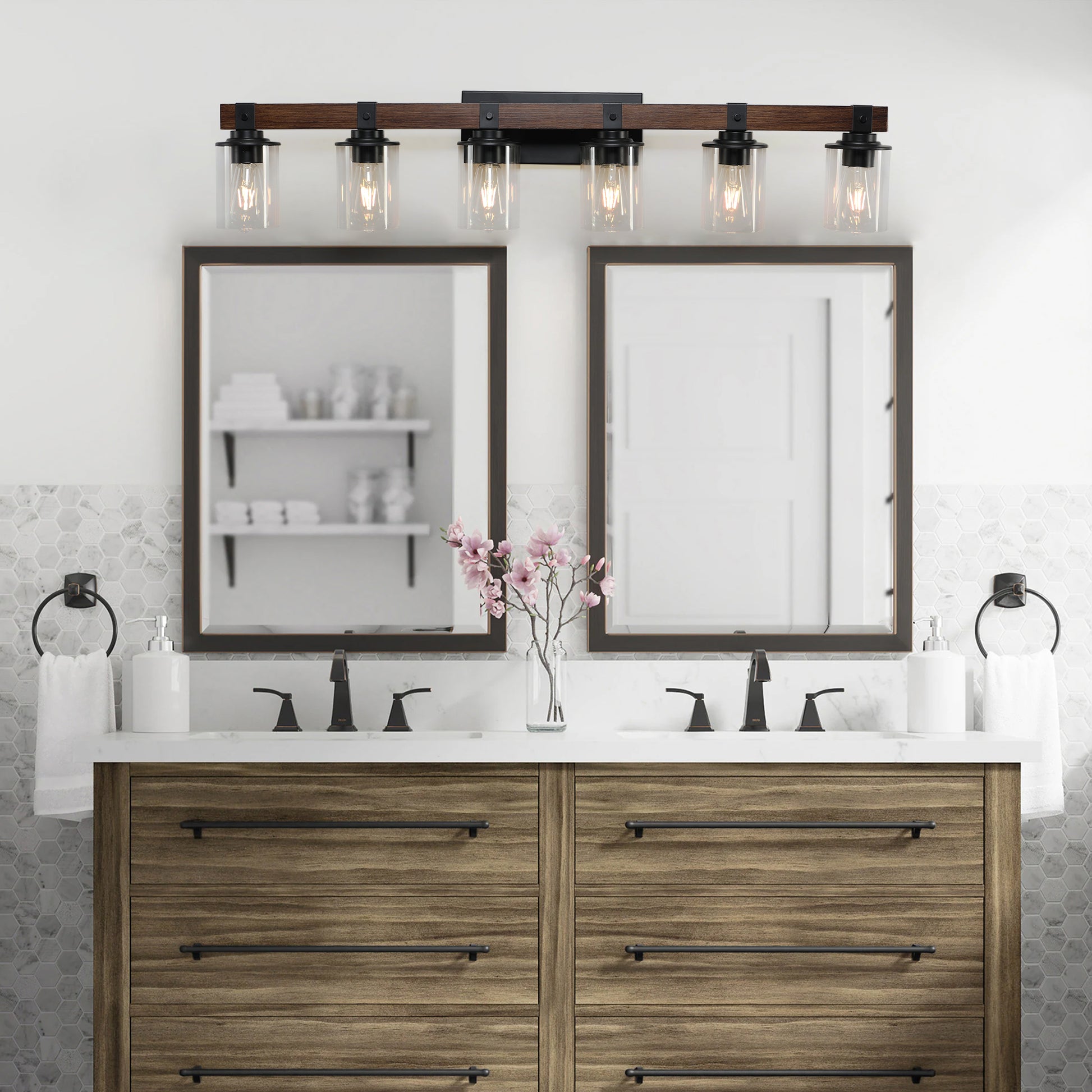 42" 6-Light Farmhouse Vanity Wall Light with Wood Accent - view 3