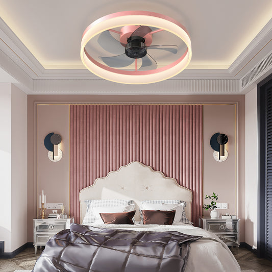 Pink Low Profile Ceiling Fan with Dimmable LED