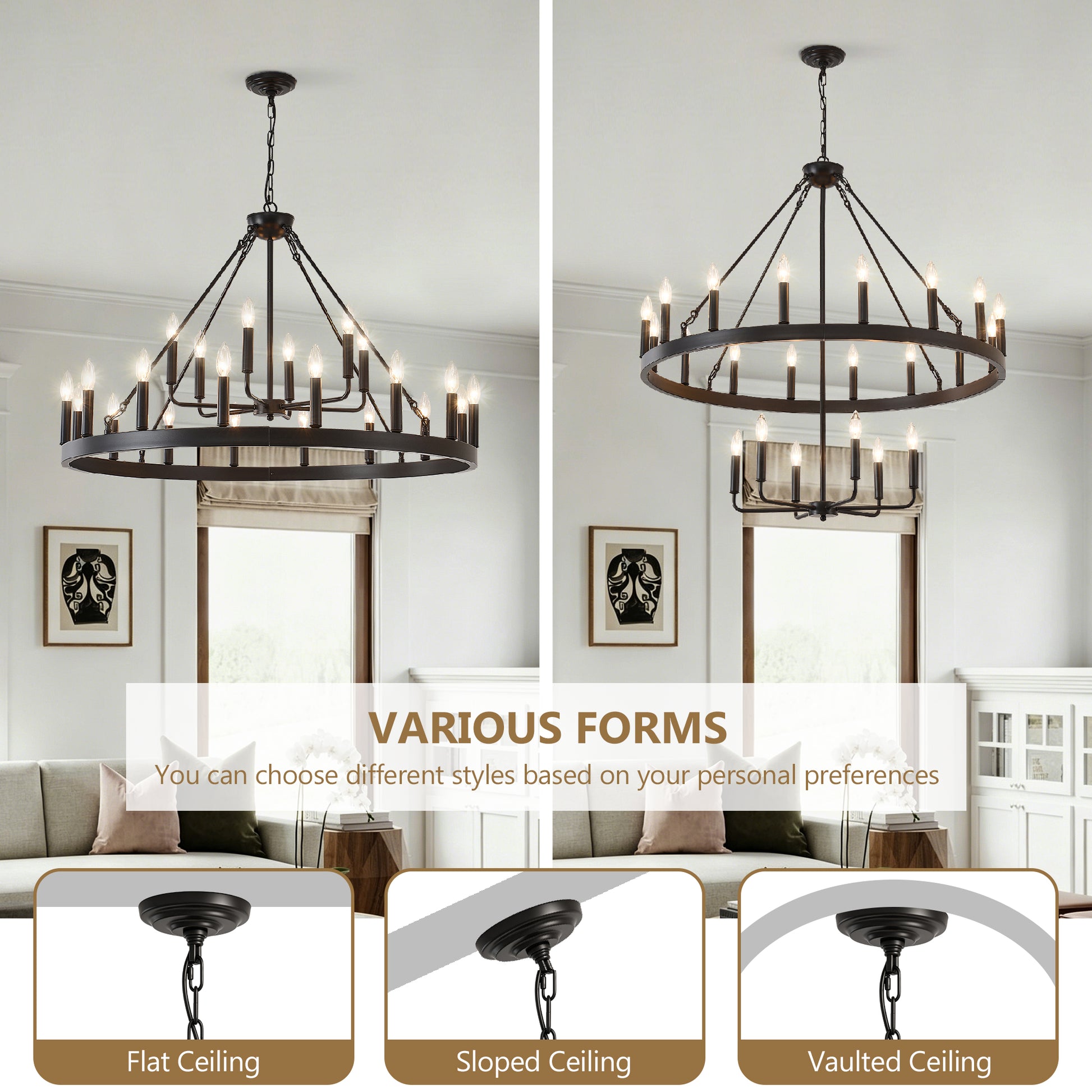 40" 2-Tier Wagon Wheel Farmhouse Chandelier, 22-Light - view 6