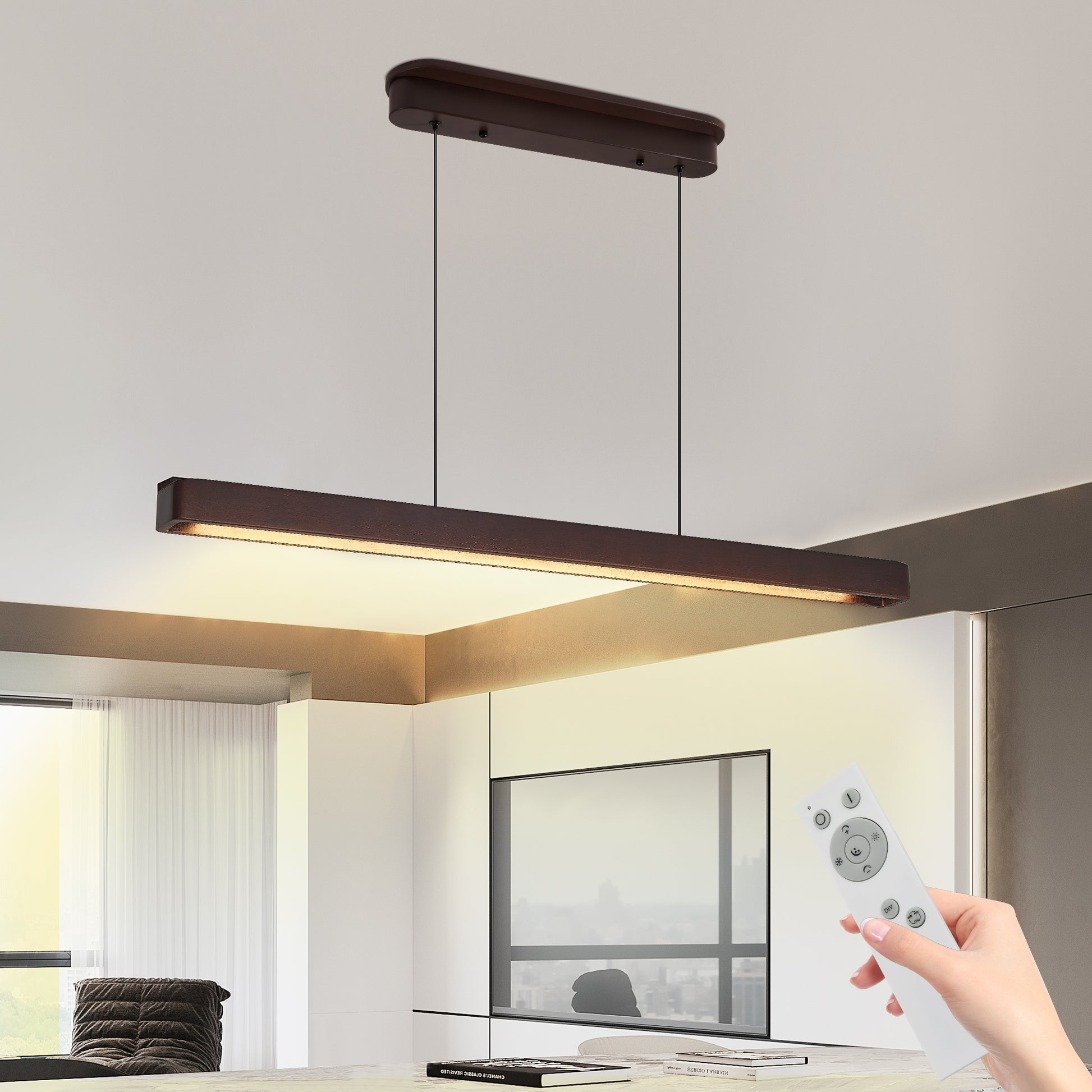 39" Walnut Wood LED Pendant Light - view 2