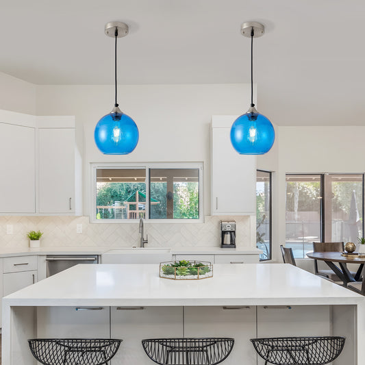 7.9" Light Blue Glass Globe Pendant Light