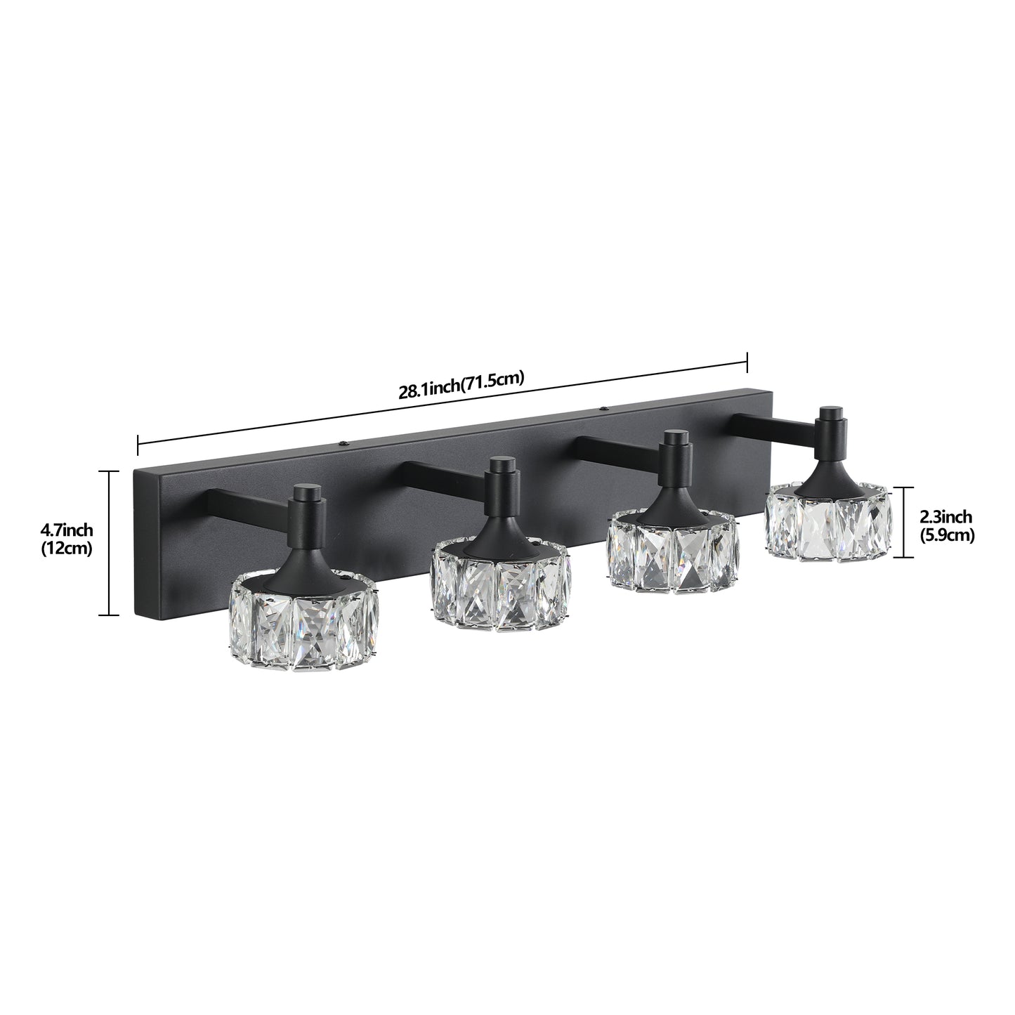 4-Light Matte Black LED Vanity Light with Crystal Glass - view 8
