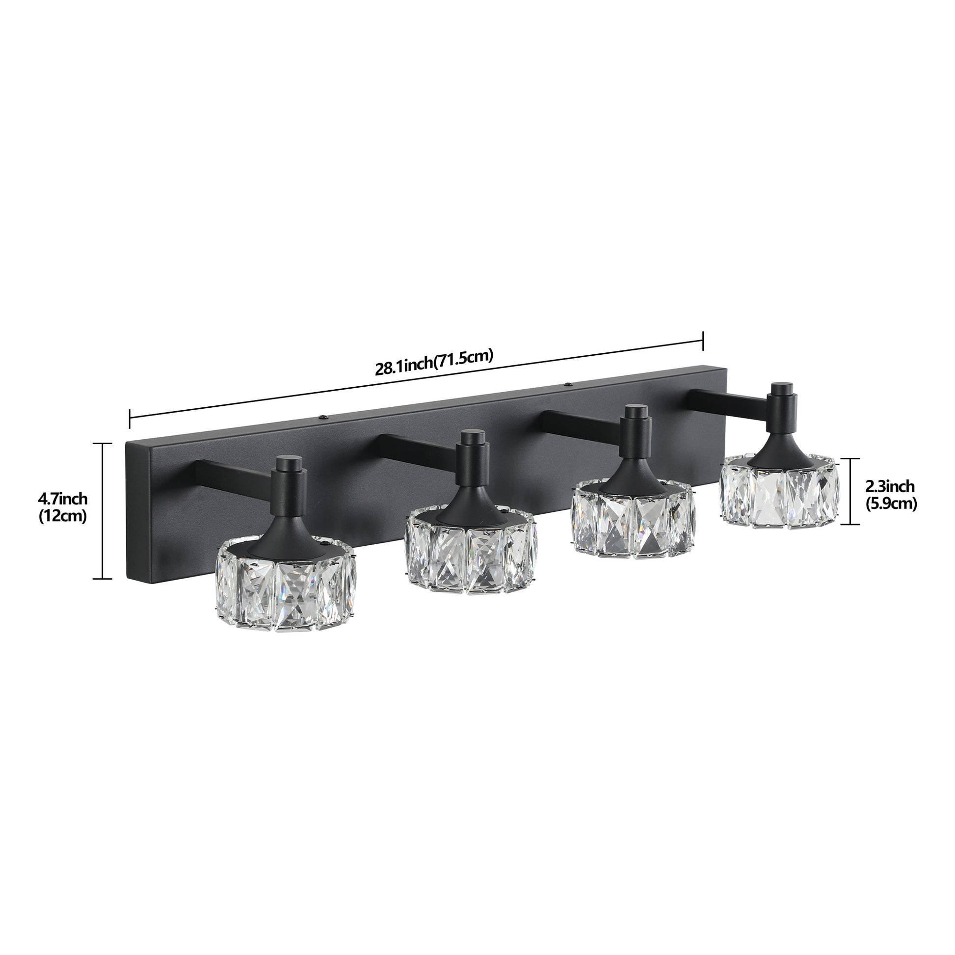 4-Light Matte Black LED Vanity Light with Crystal Glass - view 8