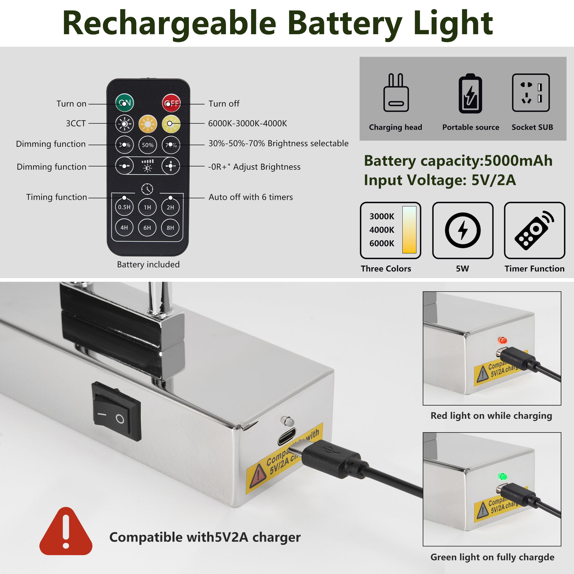 16" Chrome Wireless Picture Light with Remote - view 7